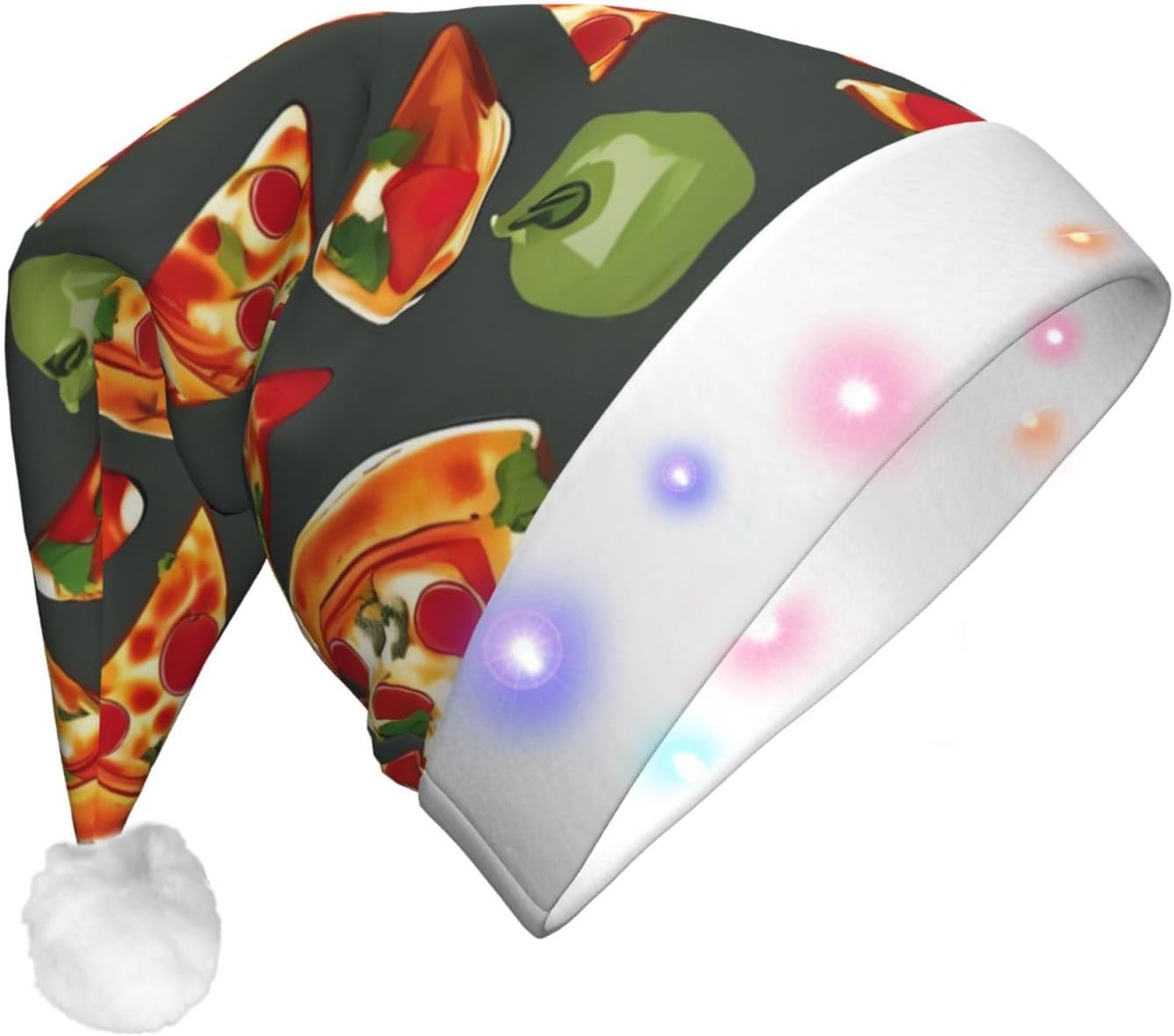 QinZheng LED Pizza Pattern Santa Hat Christmas Decor