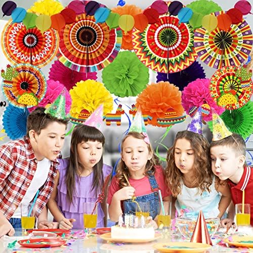 ZERODECO Fiesta Party Decor Kit with Fans Pom Poms Garland