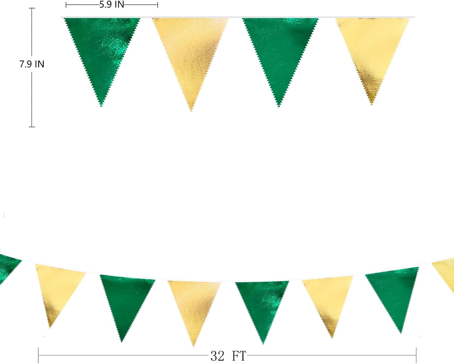 Green Gold Metallic Triangle Pennant Banner Flag Bunting Garland for Parties