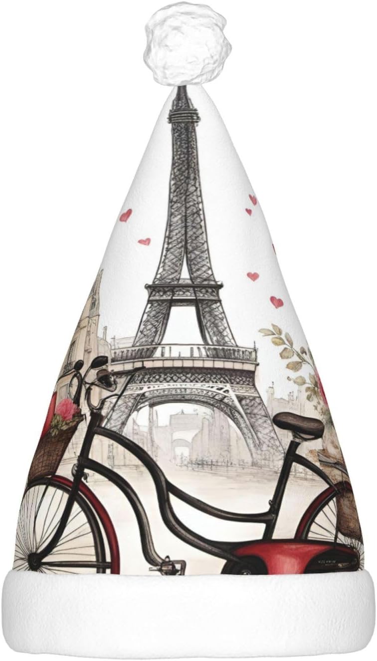 QinZheng LED Santa Hat with Paris Heart Print