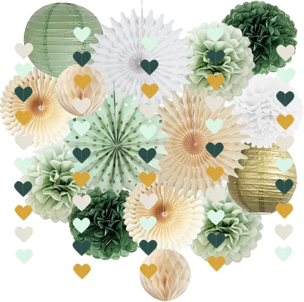Sage Green Gold Party Decorations Kit