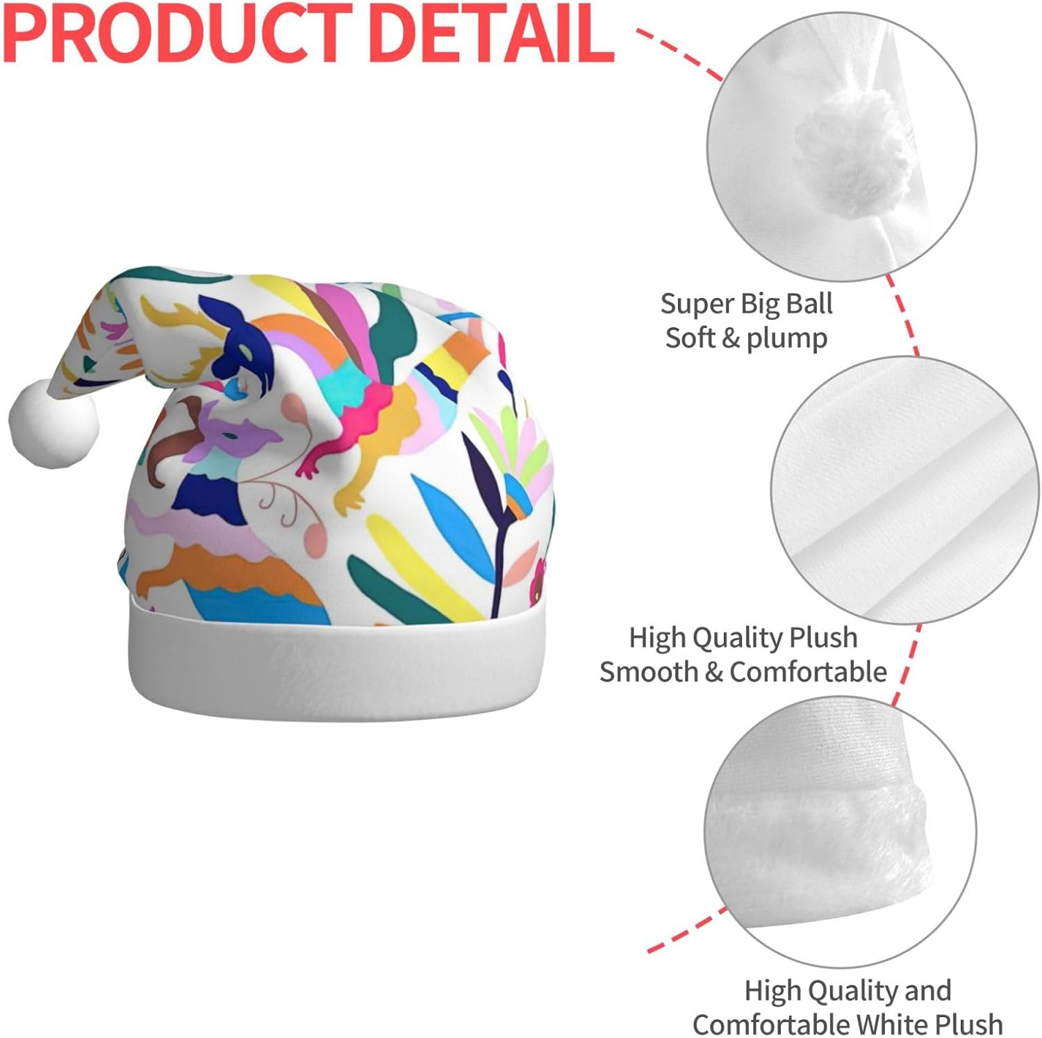 QINZHENG Personalized Santa Hat with Mexican Otomi Animals Print 1