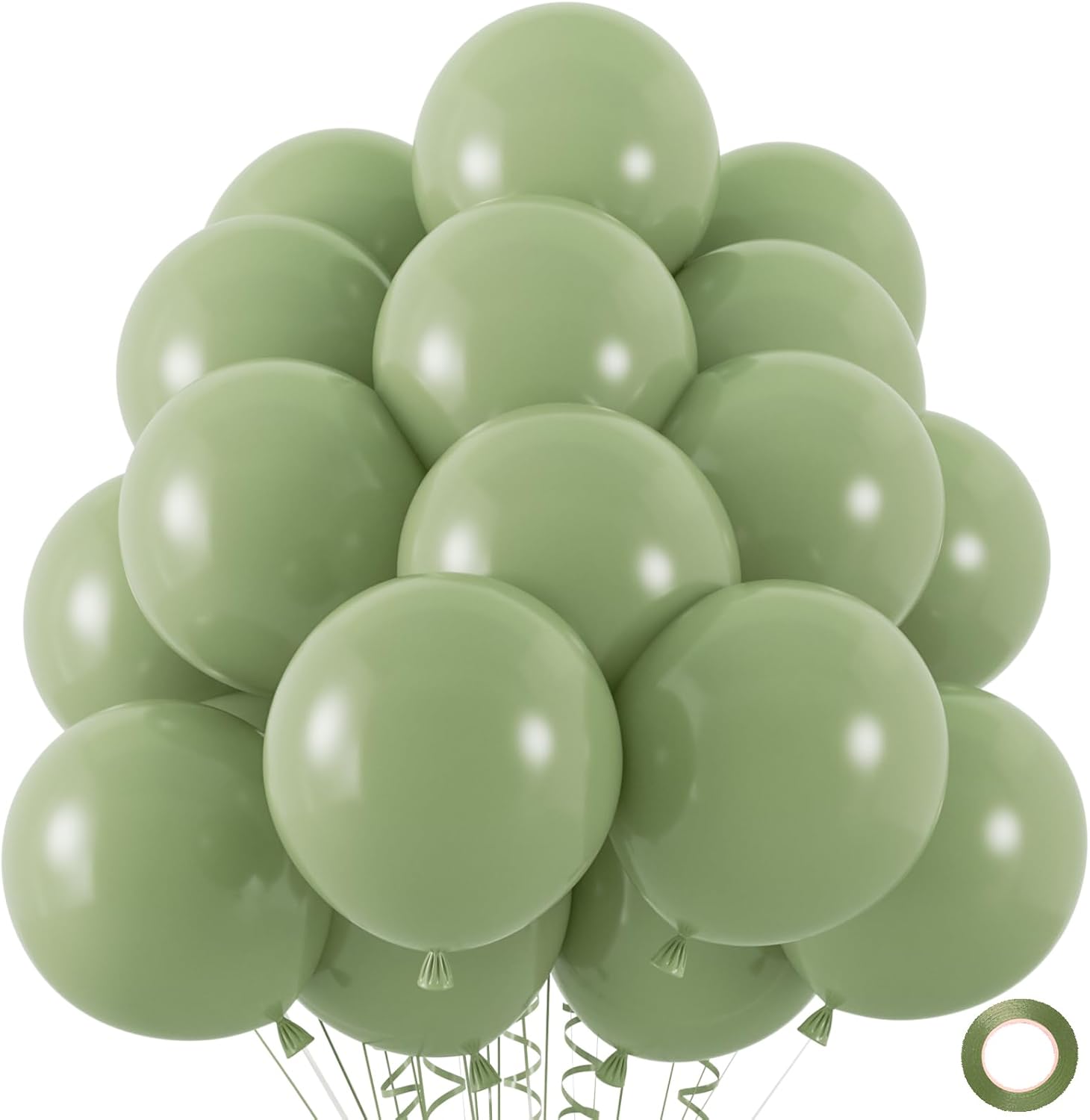 50pcs Sage Green Balloons with Ribbon and Glue