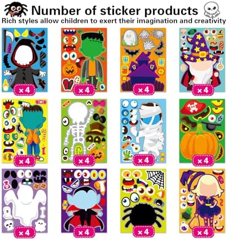 48 PCS Halloween Make-a-Face Stickers for Kids