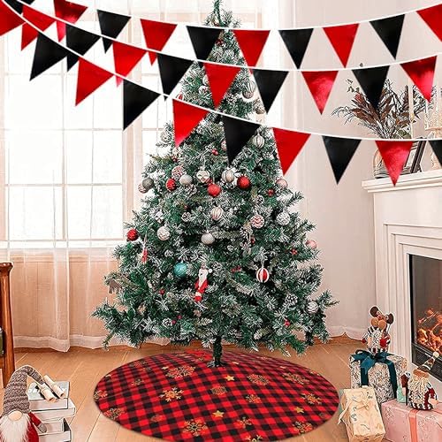 Red Black Metallic Fabric Triangle Pennant Banner Flag Bunting Garland