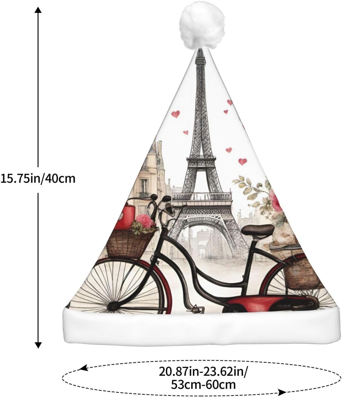 QinZheng LED Santa Hat with Paris Heart Print