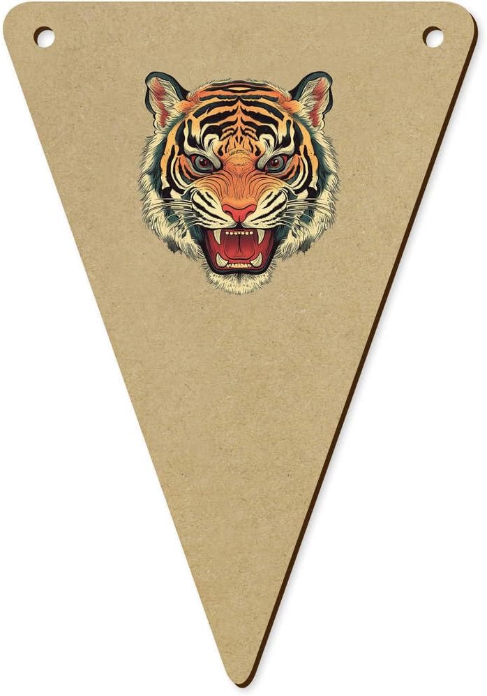 5 x 140mm Growling Tiger Head Wooden Bunting Flags