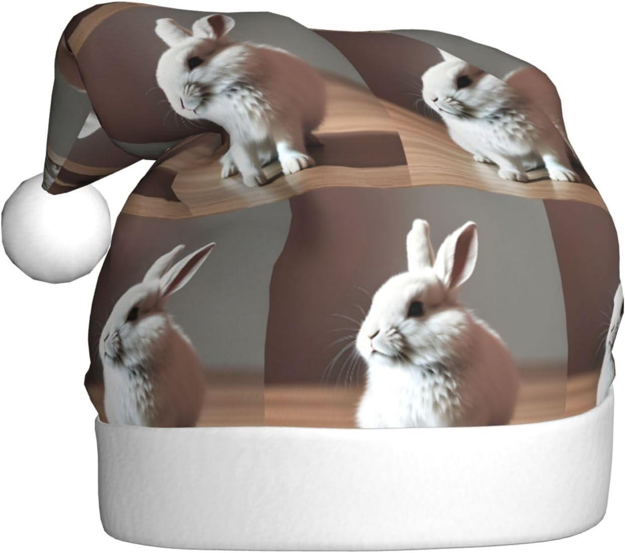 Cute White Rabbit Christmas Santa Hat Plush for Adults
