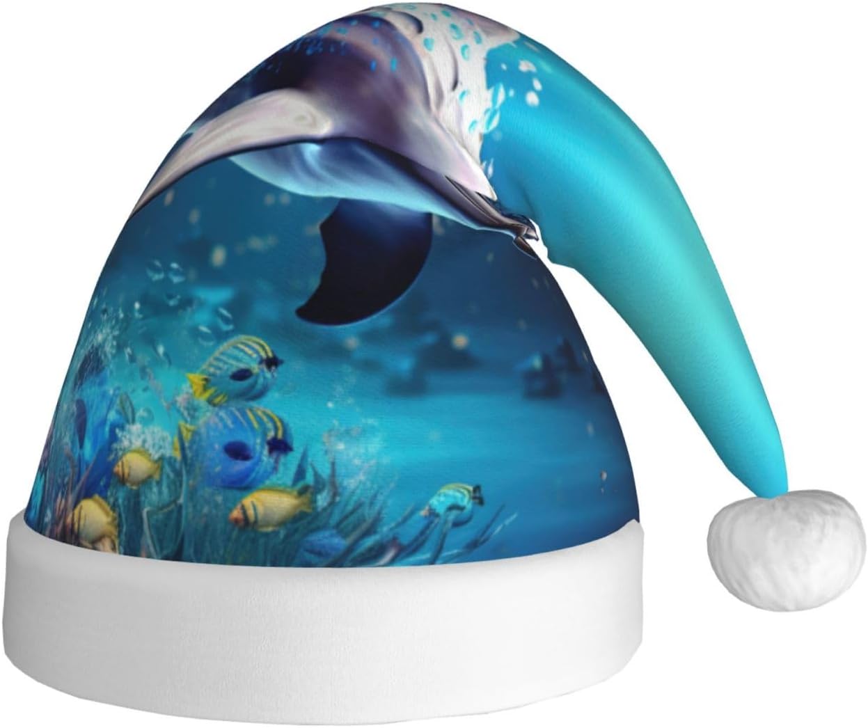 Unique 3D Dolphin Print Christmas Santa Hat Plush for Adult