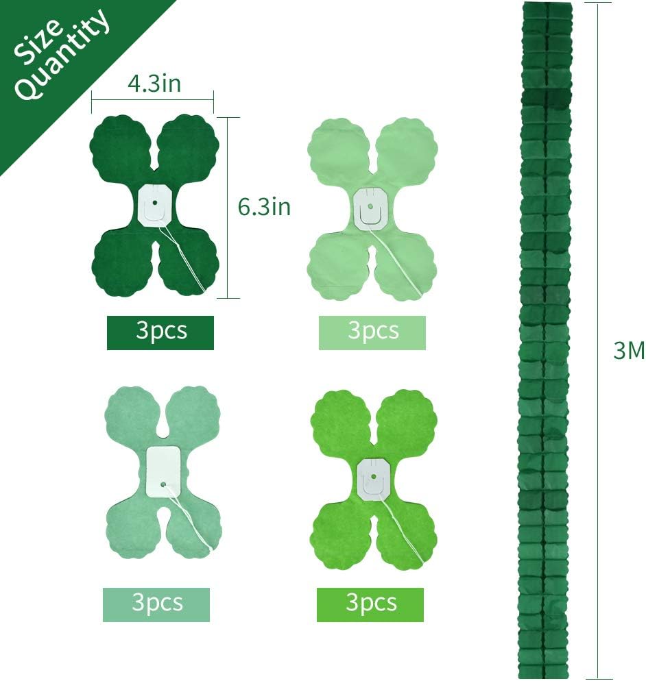 BEISHIDA 12PCS Four Leaf Clover Garland 120ft Green Party Decor