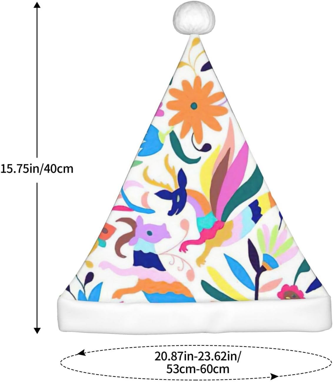 QINZHENG Personalized Santa Hat with Mexican Otomi Animals Print