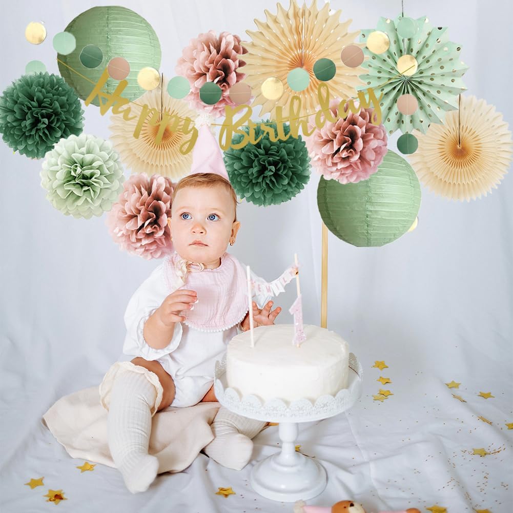 Sage Green and Dusty Pink Birthday Decor Kit