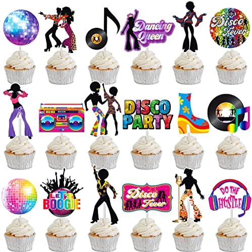 36pcs Disco Party Cupcake Toppers 70s 80s Decorations