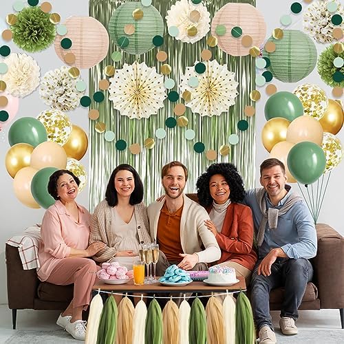 Sage Green Gold Party Decorations 45Pcs Kit
