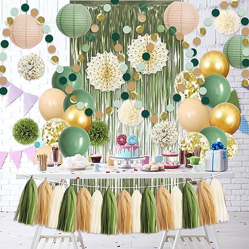 Sage Green Gold Party Decorations 45Pcs Kit