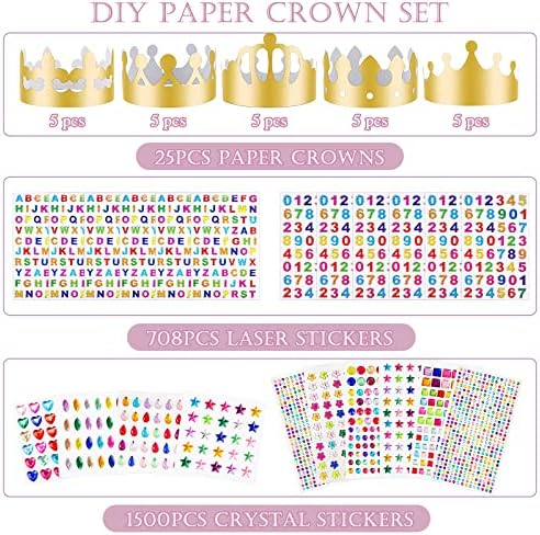 ZYNERY 47 PCS Golden Party Hats with Gem Stickers and Rhinestone Numbers