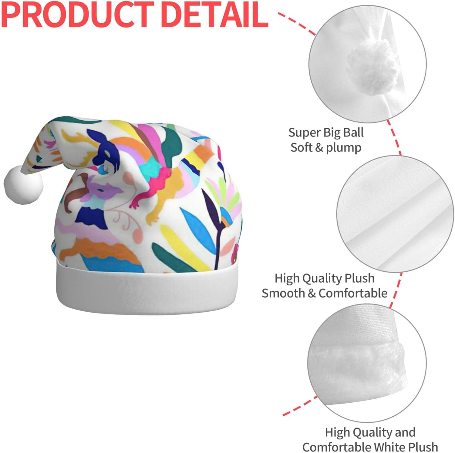 QINZHENG Personalized Santa Hat with Mexican Otomi Animals Print