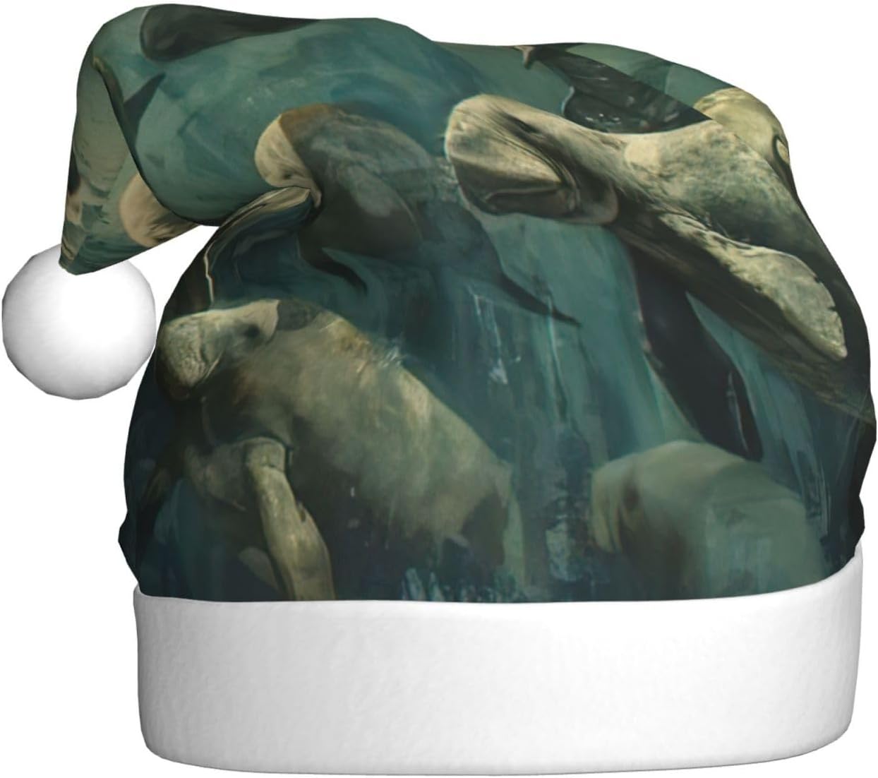 Manatee Animals Print Santa Hat Plush Funny Christmas Headwear