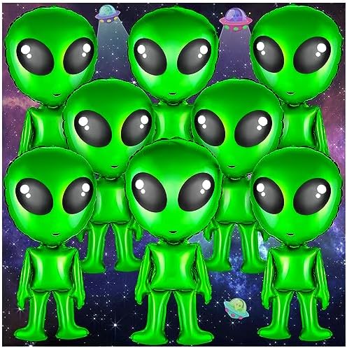 8 Green Alien Balloons for Halloween Party Decoration
