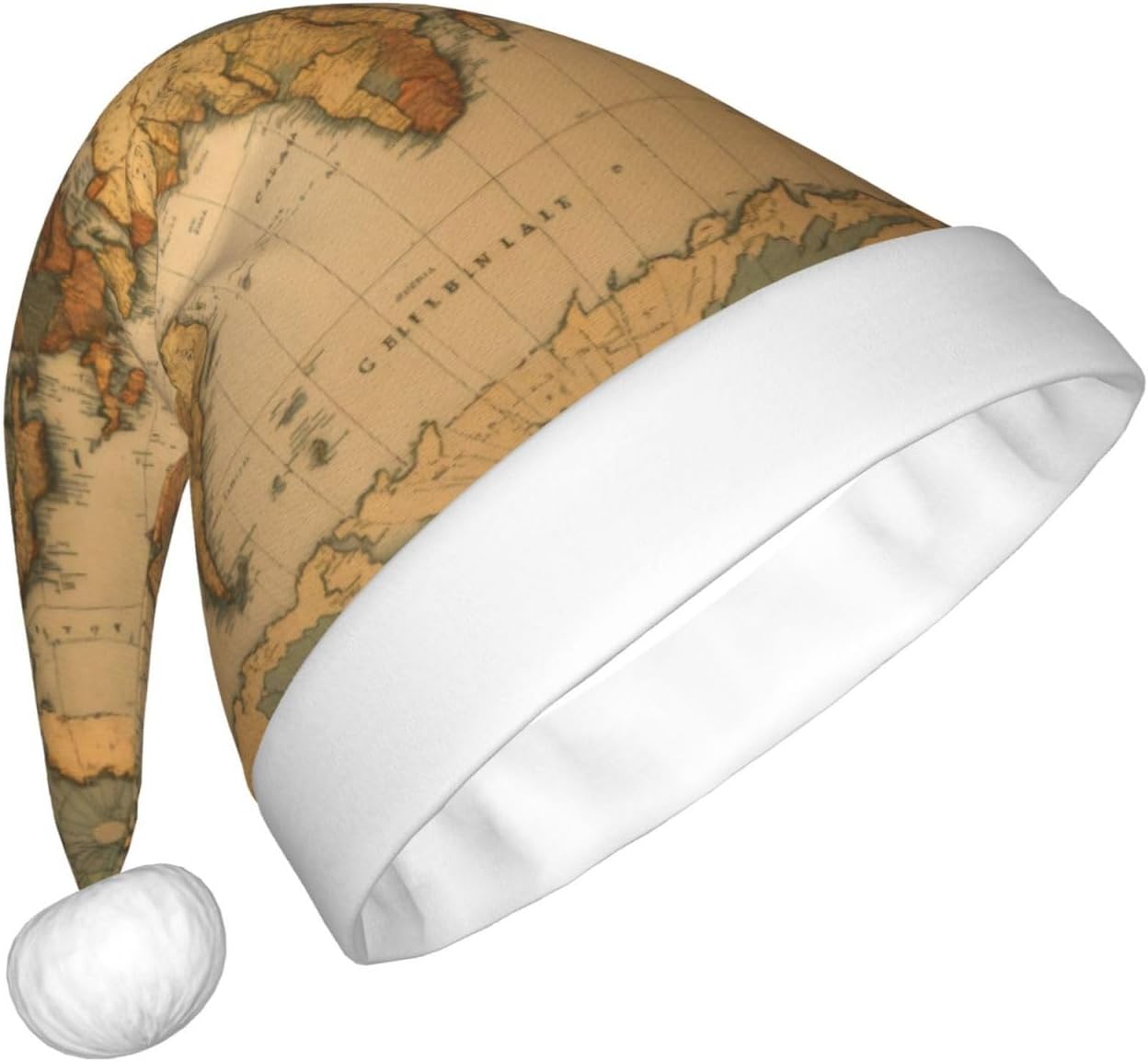World Map Print Funny Christmas Santa Hat for Adults