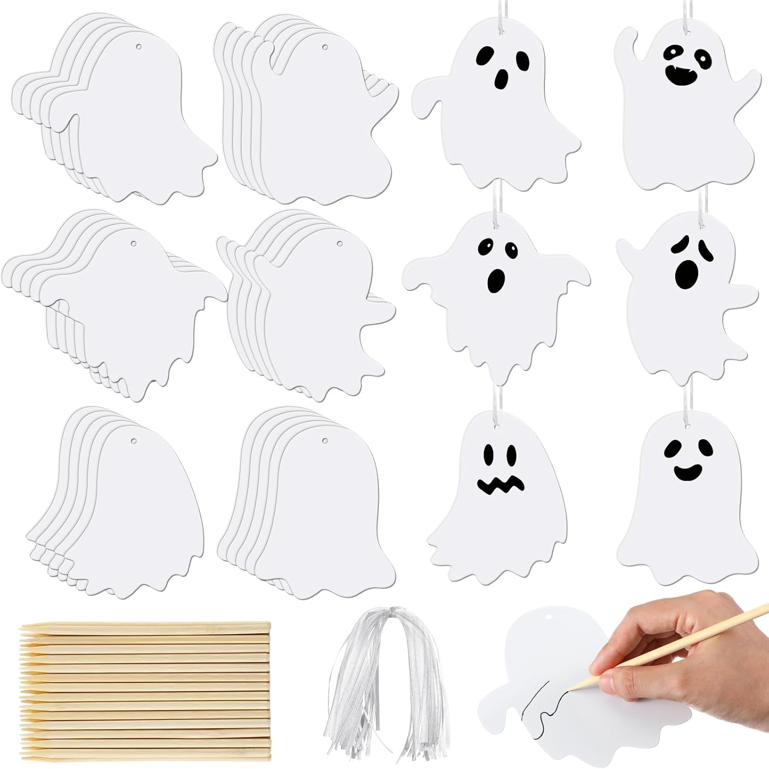 Motipuns 60 Pcs Halloween Ghost Scratch Card Craft Kit