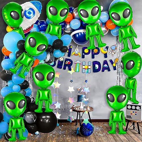 8 Green Alien Balloons for Halloween Party Decoration