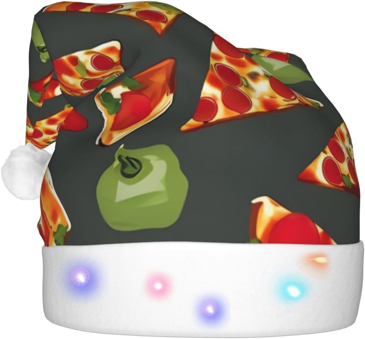 QinZheng LED Pizza Pattern Santa Hat Christmas Decor