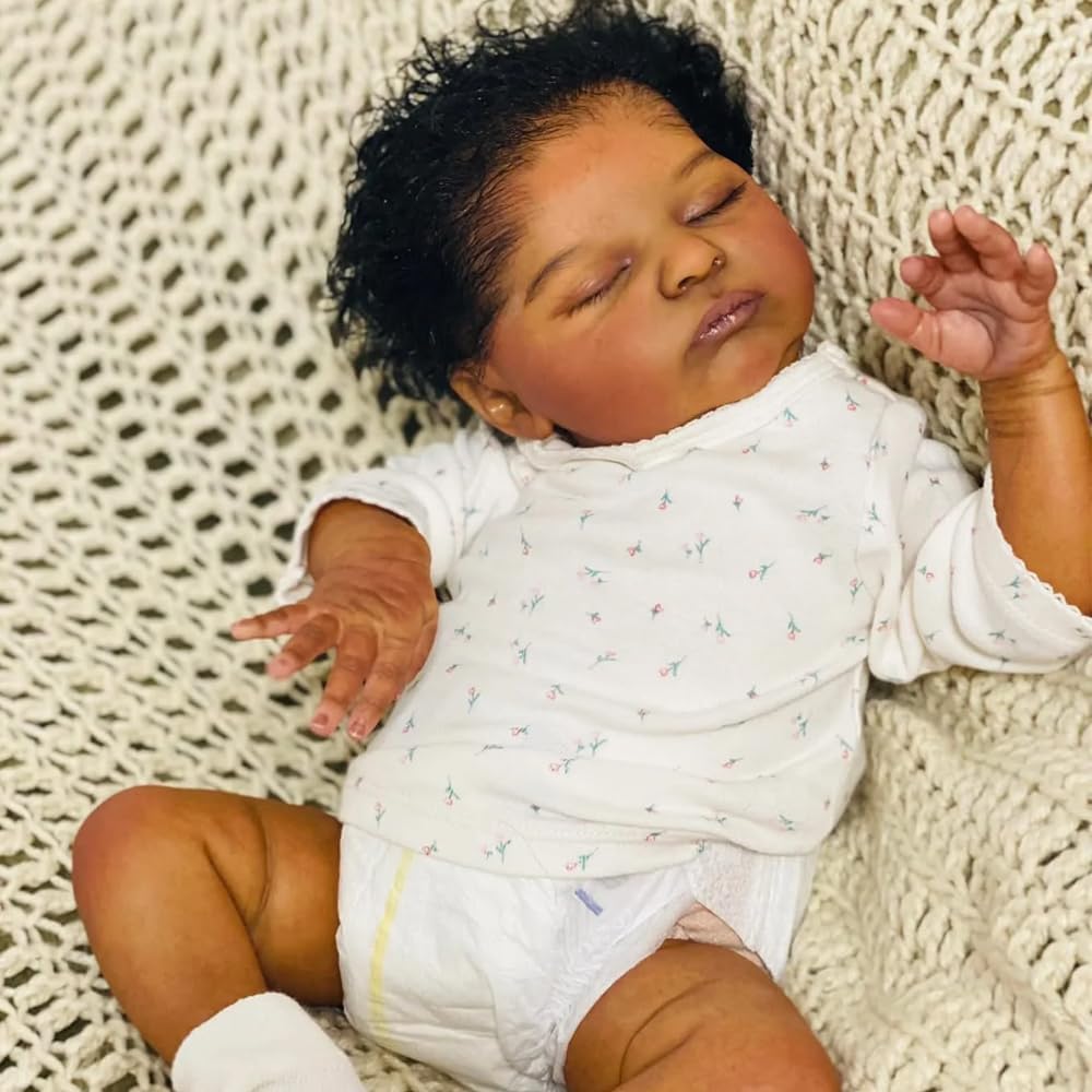 19 Inch Black Reborn Baby Doll with Curly Hair