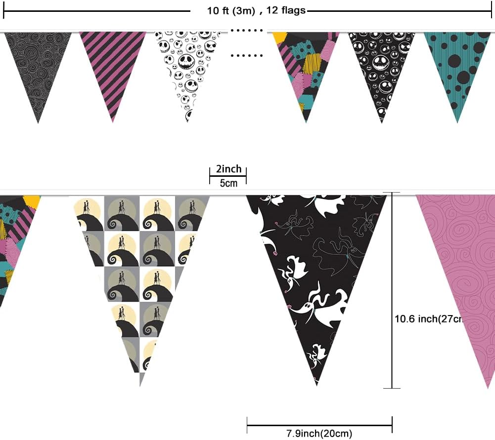 Jack and Sally Themed Fabric Pennant Banner