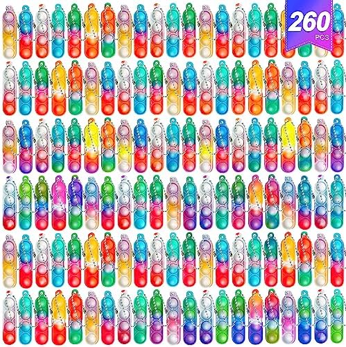 260 PCS Mini Pop Fidget Keychain Set for Kids and Adults