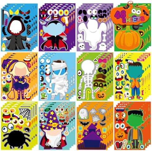 48 PCS Halloween Make-a-Face Stickers for Kids