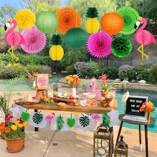 Yuxiou Tropical Party Decor Set with Flamingos and Pineapples