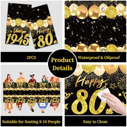 Uiorgui 2pcs 80th Birthday Tablecloth Set