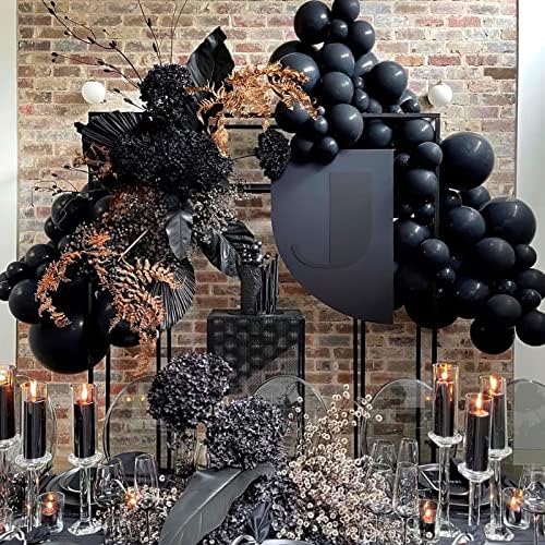 FOTIOMRG Black Balloons 12 Inch 50 Pack with Ribbon