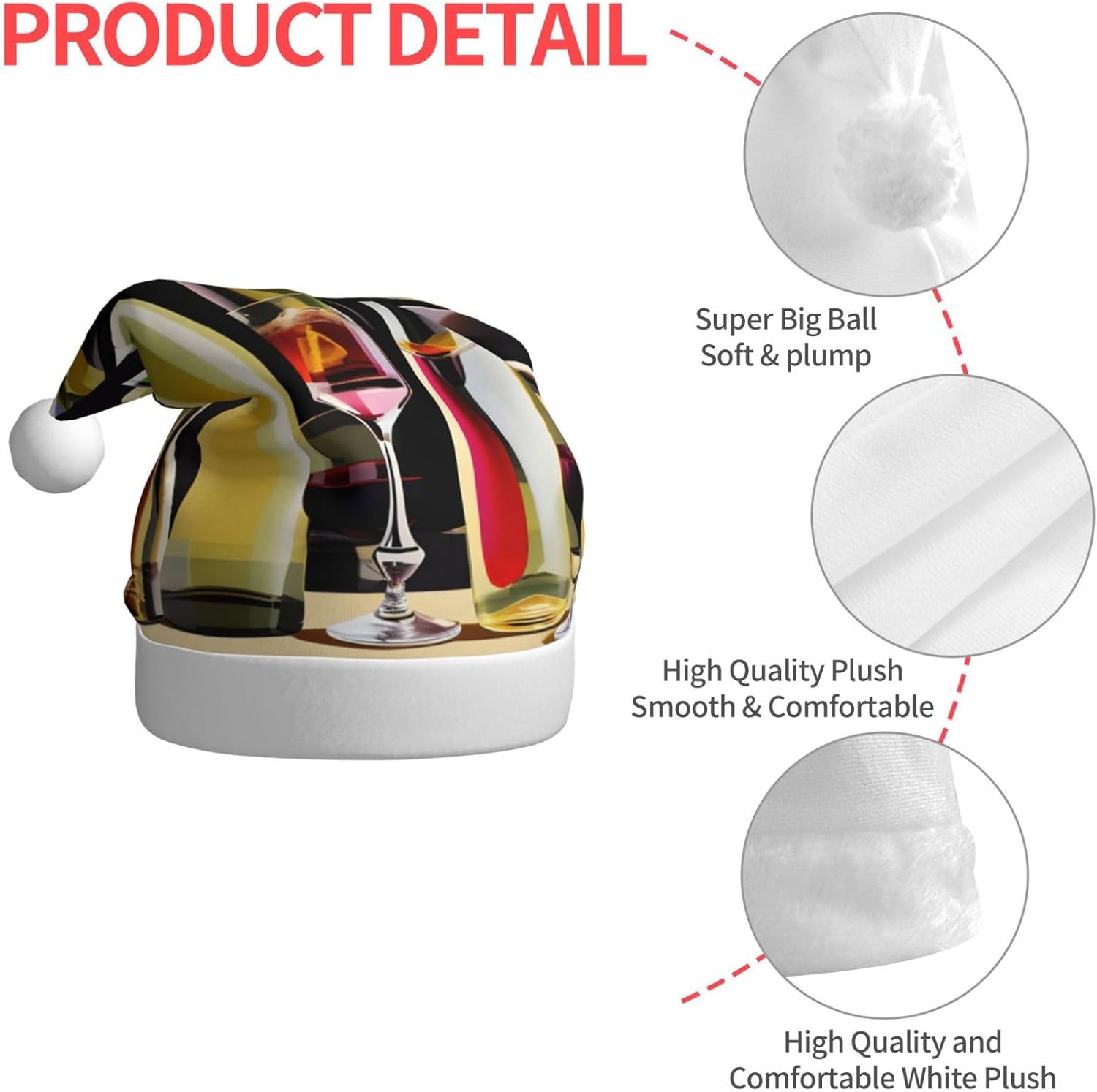 QinZheng Personalized Santa Hat with Cocktail Glasses and Wine Bottles Print