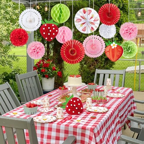 Strawberry Tissue Paper Fans Decor Set