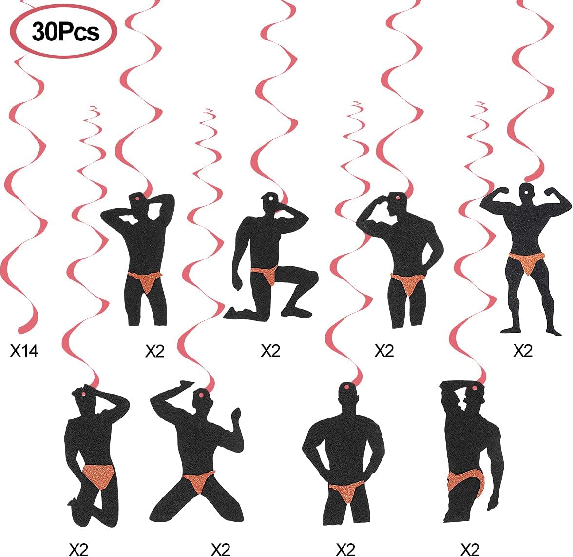 Lnlofen 30Pcs Rose Gold Male Dancer Bachelorette Decor
