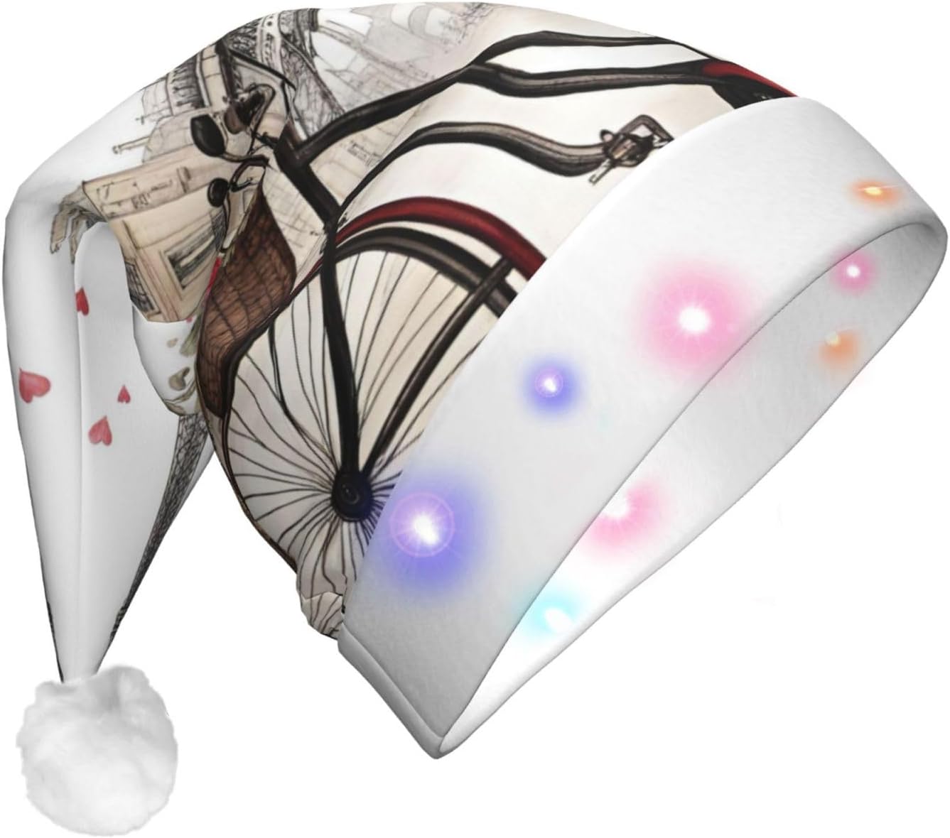 QinZheng LED Santa Hat with Paris Heart Print