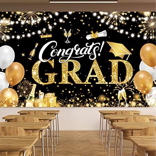 2025 Graduation Banner Black and Gold 728x433 Inch