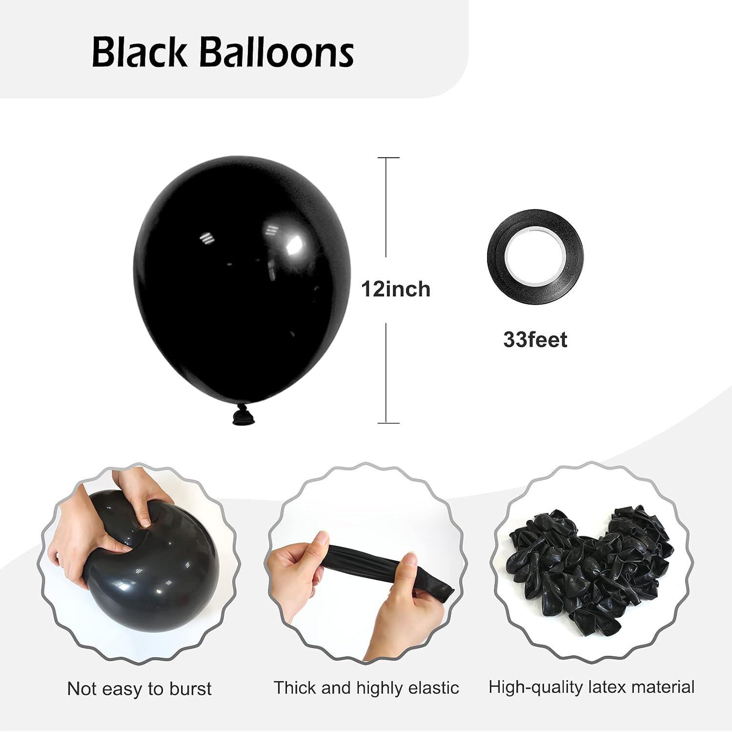FOTIOMRG Black Balloons 12 Inch 50 Pack with Ribbon