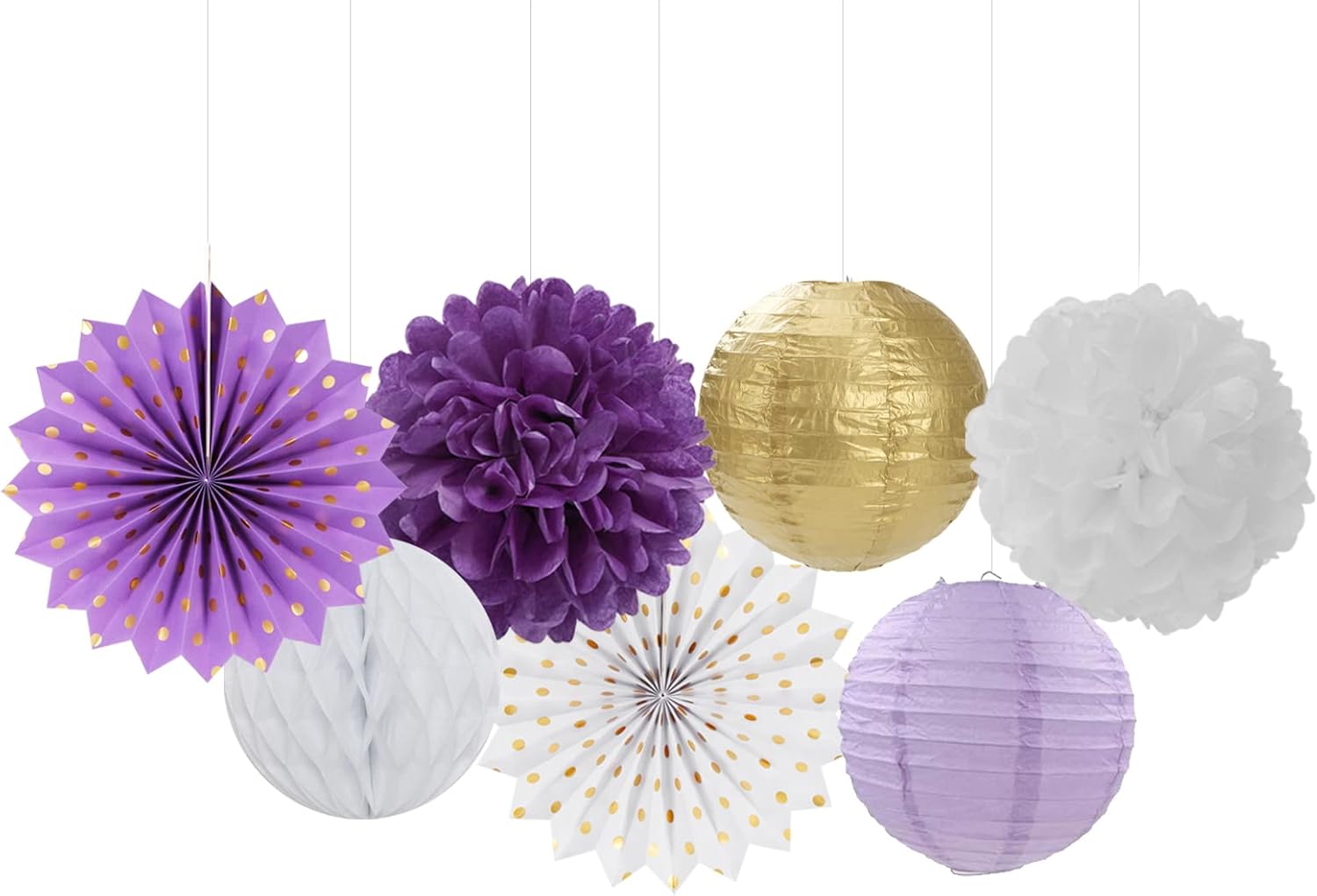 Purple Gold Party Decorations Streamers Lanterns - 14pcs