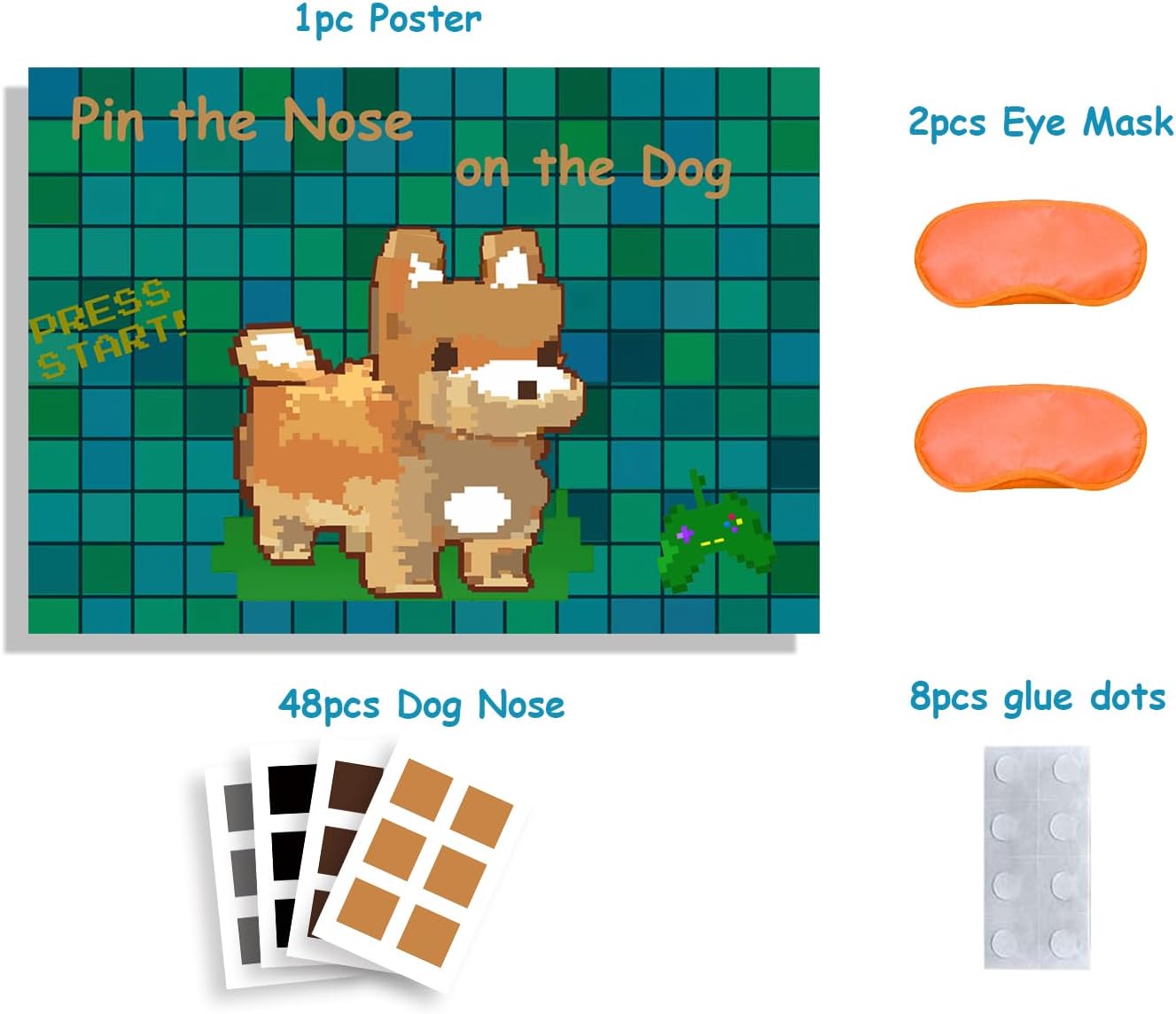 Pixel Party Favors with Pin the Tail Game Set