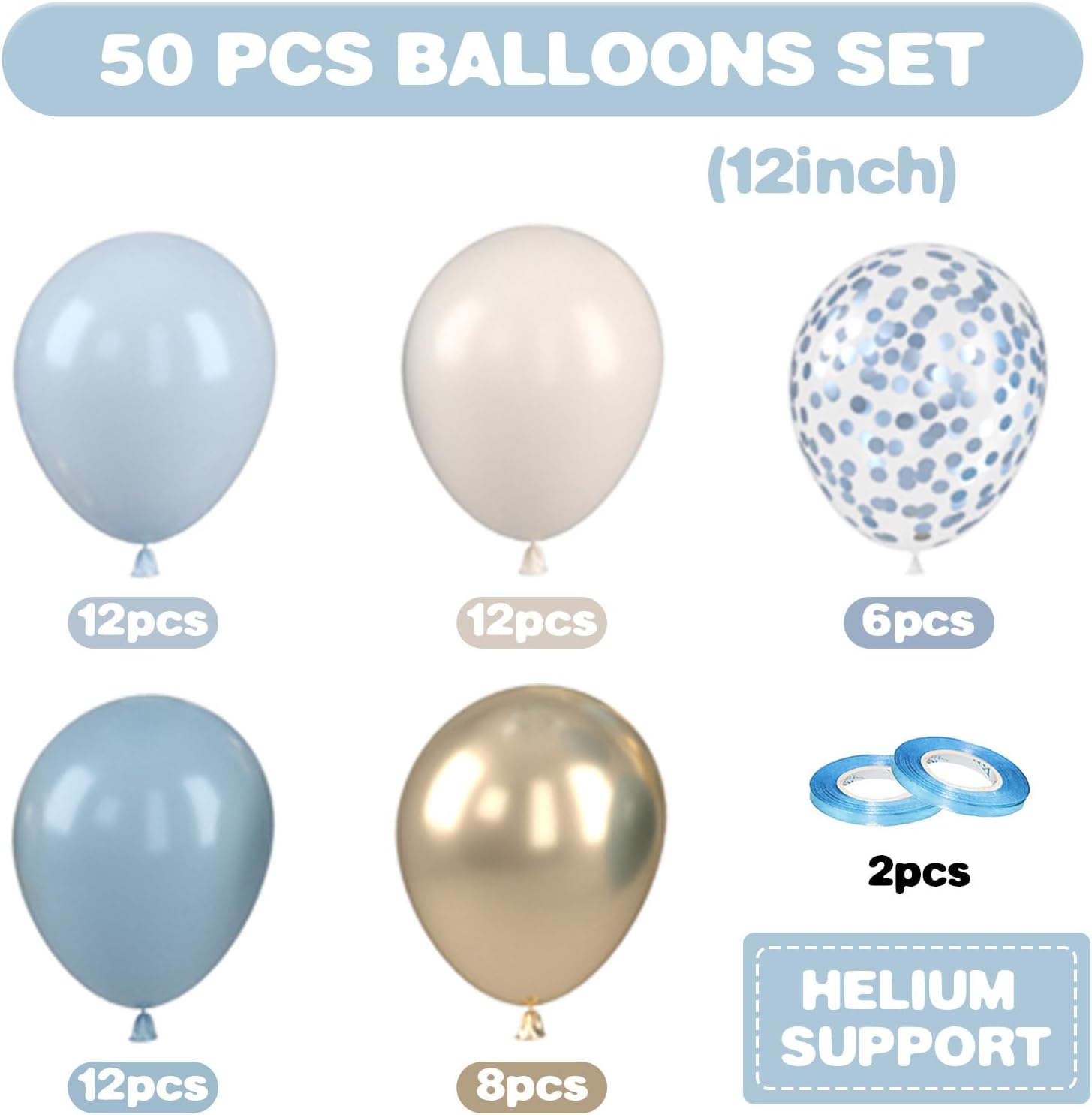 50 Pcs Blue Gold Balloons Set for Party Decorations