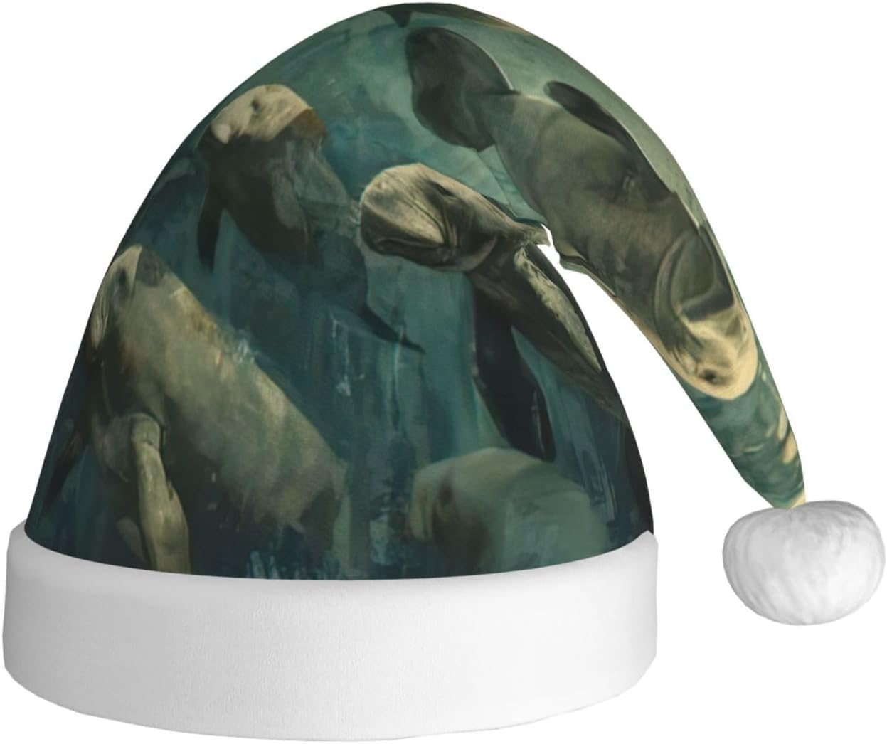 Manatee Animals Print Santa Hat Plush Funny Christmas Headwear