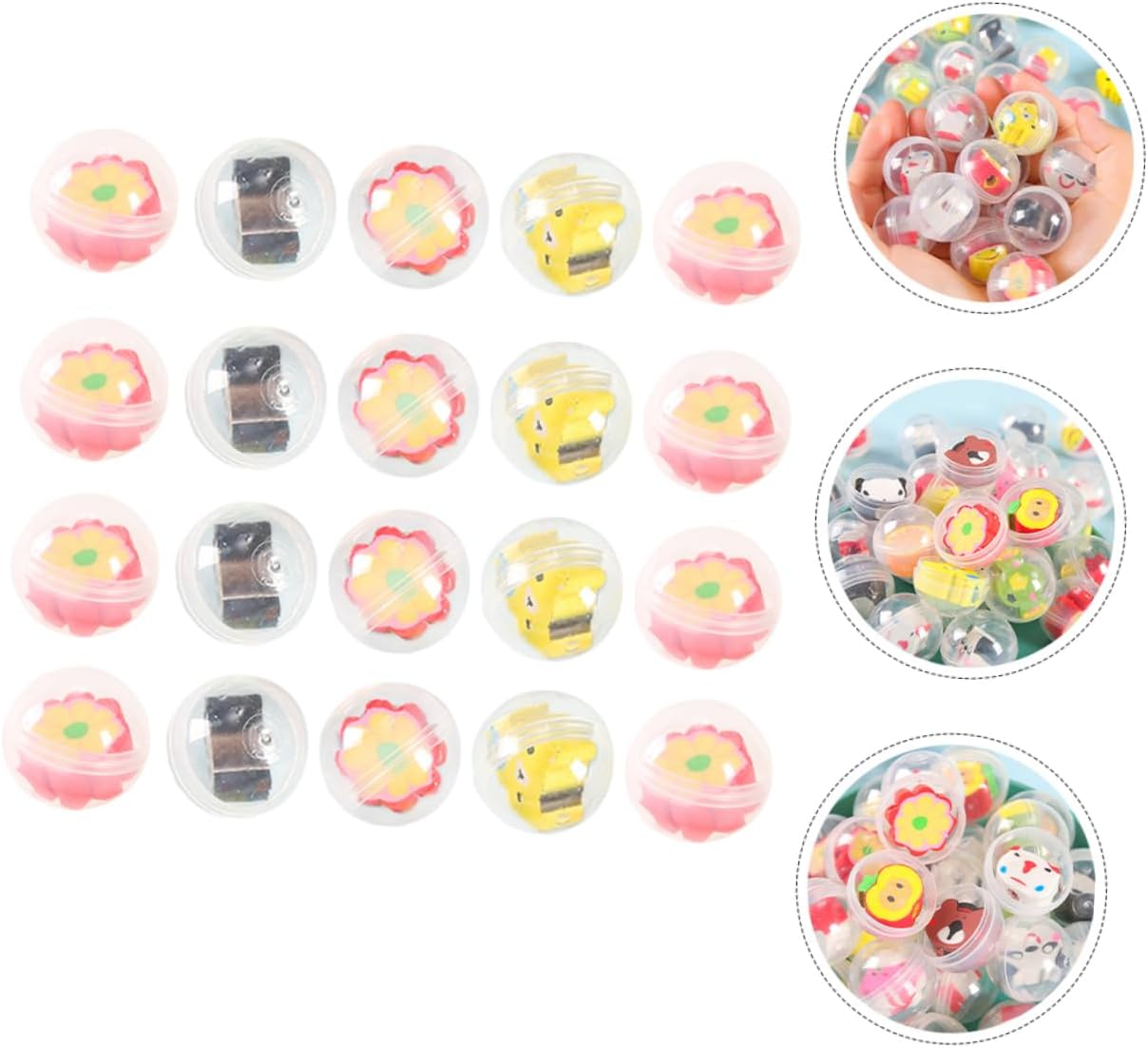 20 Pcs Refillable Capsules with Cute Pencil Topper Erasers