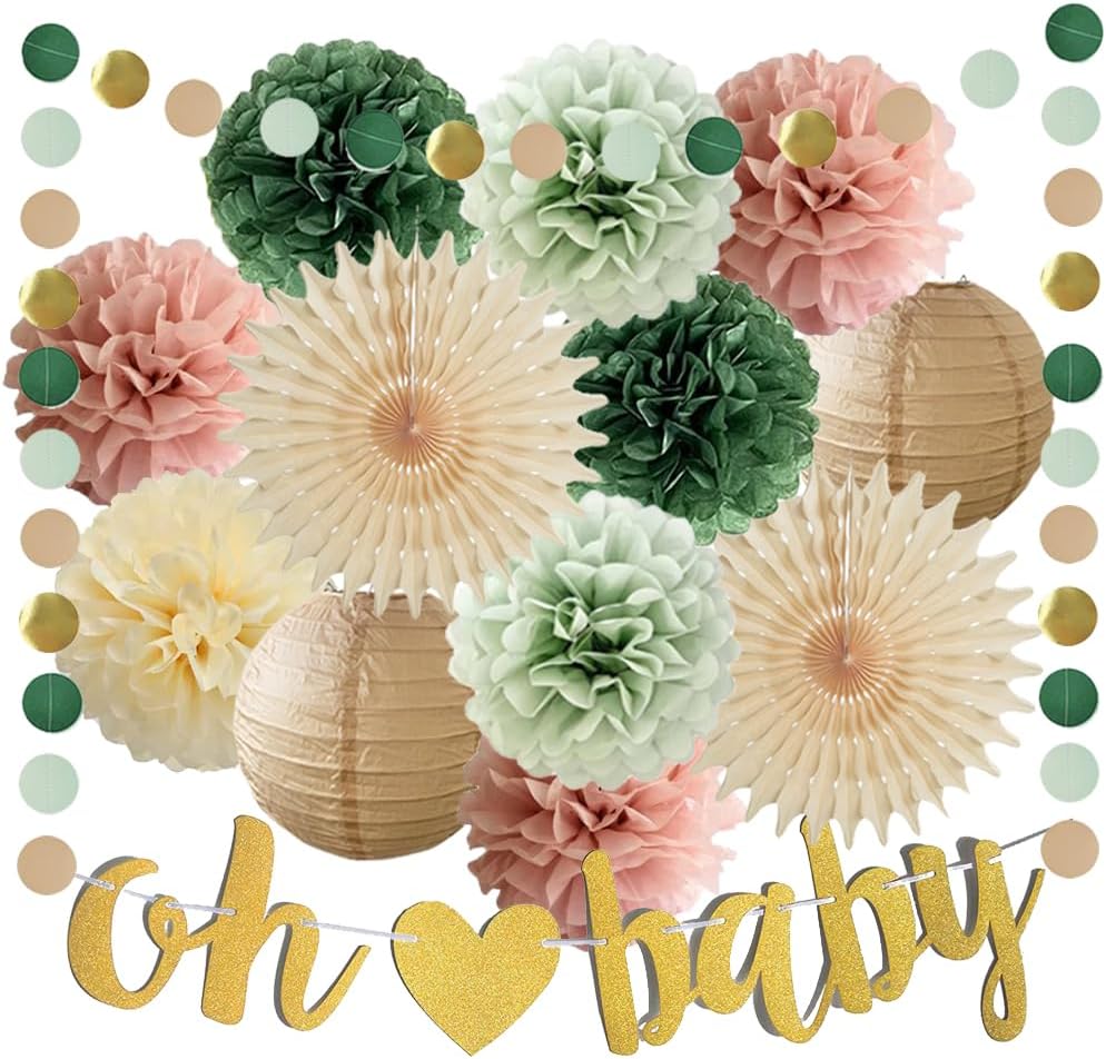 Sage Green and Dusty Pink Baby Shower Decorations