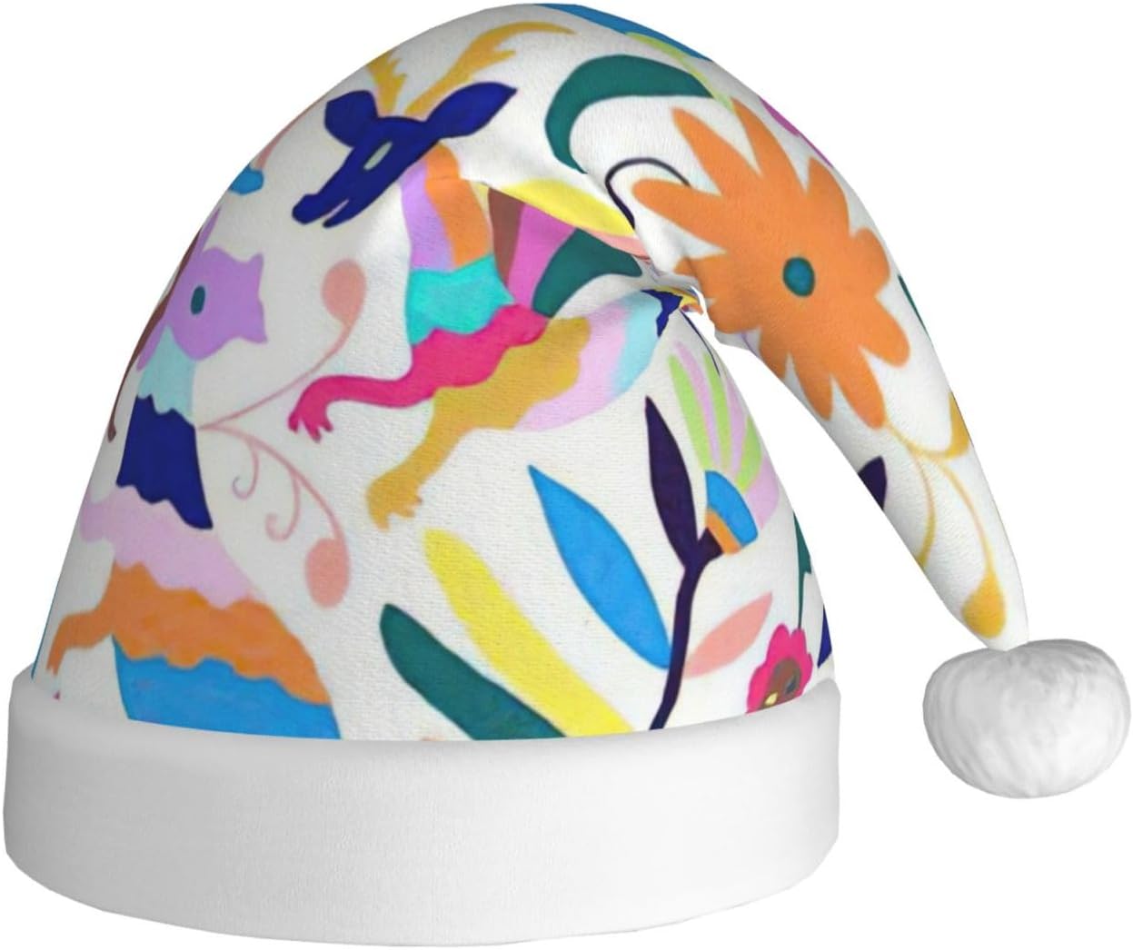 QINZHENG Personalized Santa Hat with Mexican Otomi Animals Print