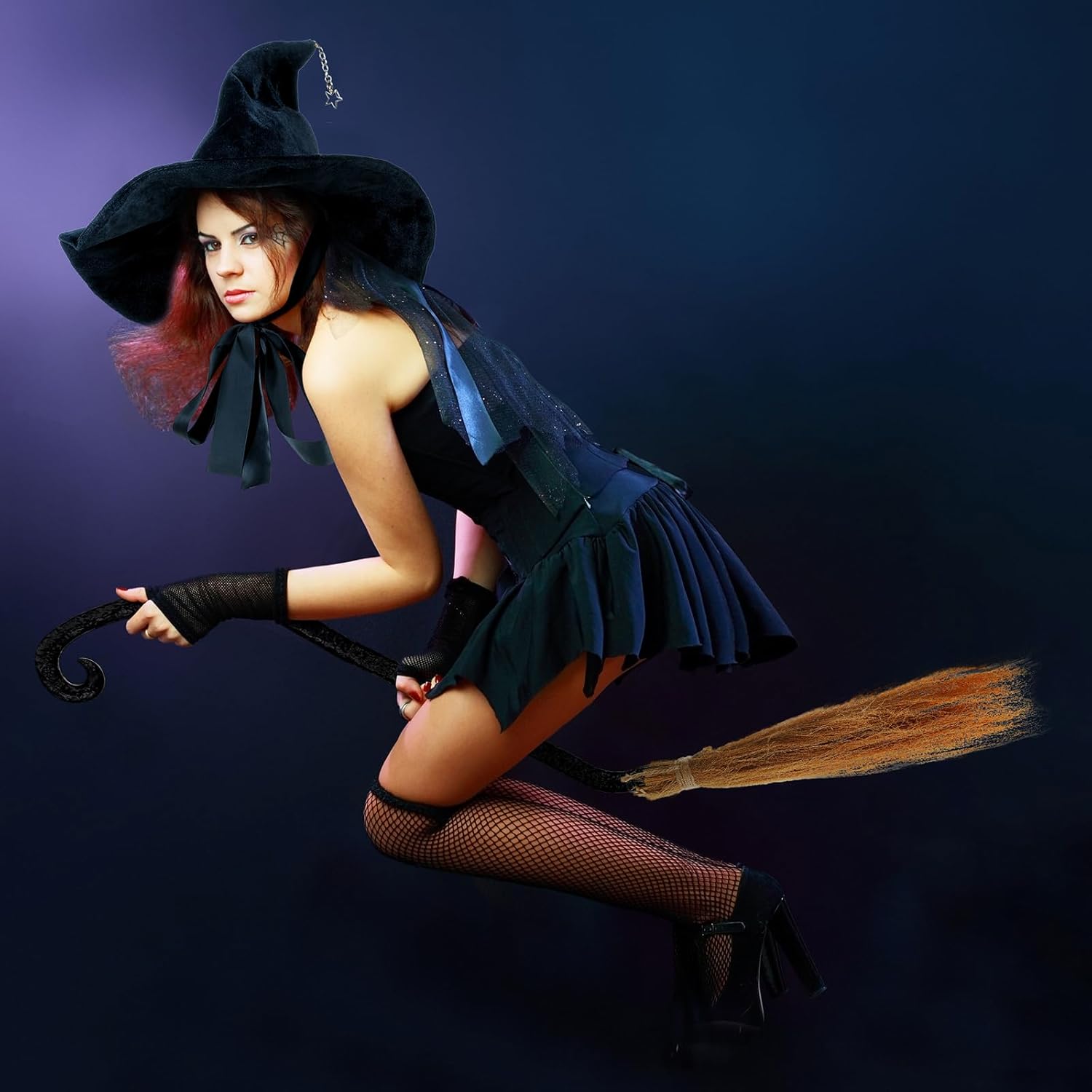 Liitrsh Halloween Witch Hat and Broom Set for Women