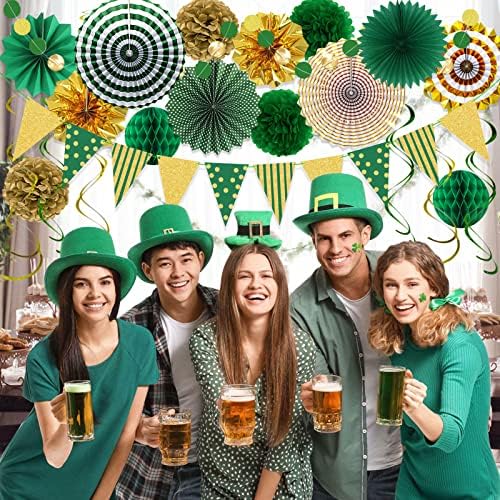 Green Gold Party Decorations Set with Fans and Flags
