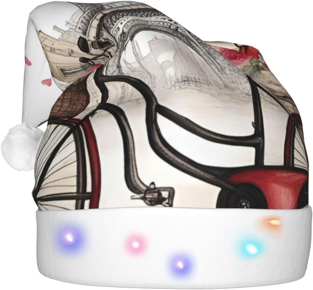 QinZheng LED Santa Hat with Paris Heart Print